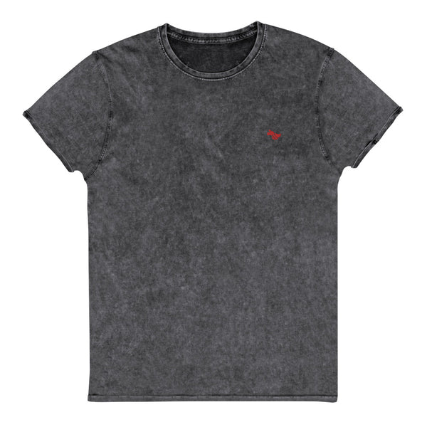 T-shirt en jean brodé "black - red"