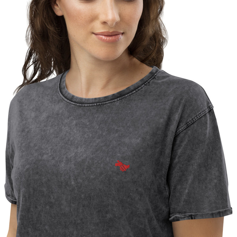 T-shirt en jean brodé "black - red"