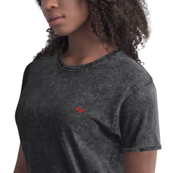 T-shirt en jean brodé "black - red"