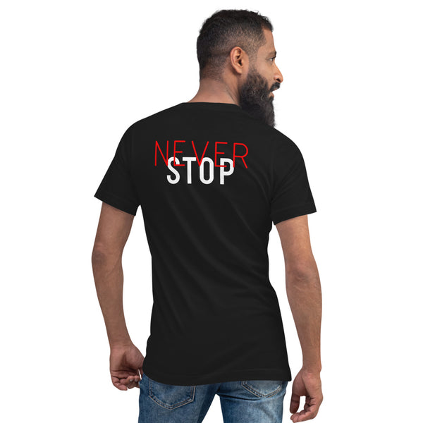 T-shirt à Manches Courtes et Col V "NEVER STOP"