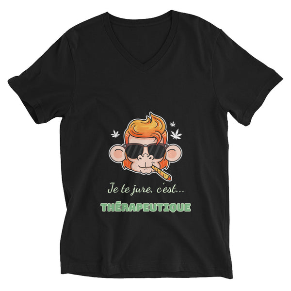 T-shirt à Manches Courtes et Col V "c'est THÉRAPEUTIQUE" (front)